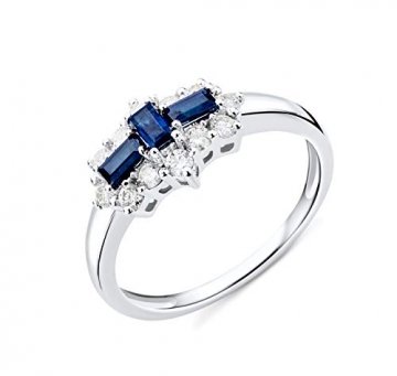 Miore Ring Damen Saphir und Diamant Verlobungsring Weißgold 9 Karat / 375 Gold mit blauer Saphir 0.62 Ct und Diamanten Brillanten 0.35 Ct, Schmuck - 1