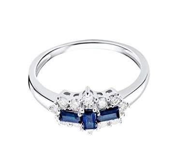 Miore Ring Damen Saphir und Diamant Verlobungsring Weißgold 9 Karat / 375 Gold mit blauer Saphir 0.62 Ct und Diamanten Brillanten 0.35 Ct, Schmuck - 3