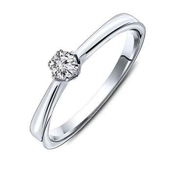 Miore Ring Damen Solitär Diamant Verlobungsring Weißgold 14 Karat / 585 Gold Diamant Brillant 0.14 Ct, Schmuck - 3