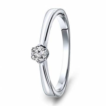 Miore Ring Damen Solitär Diamant Verlobungsring Weißgold 14 Karat / 585 Gold Diamant Brillant 0.14 Ct, Schmuck - 1