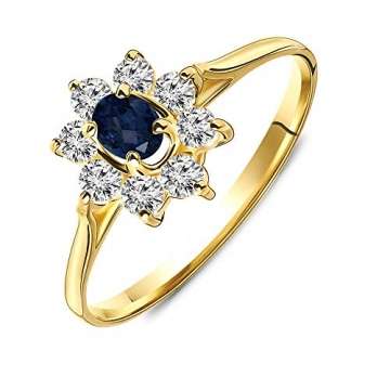 Miore Ring Damen Verlobungsring Gelbgold 14 Karat / 585 Gold mit Edelstein blauer Saphir und rundschliff Zirkonia Steinchen, Schmuck - 2