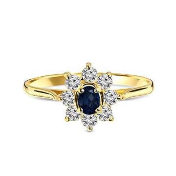 Miore Ring Damen Verlobungsring Gelbgold 14 Karat / 585 Gold mit Edelstein blauer Saphir und rundschliff Zirkonia Steinchen, Schmuck - 3