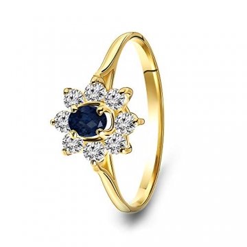 Miore Ring Damen Verlobungsring Gelbgold 14 Karat / 585 Gold mit Edelstein blauer Saphir und rundschliff Zirkonia Steinchen, Schmuck - 1