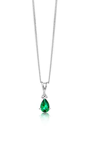 Miore Schmuck Damen 0.02 Ct Diamant Halskette mit Anhänger Edelstein/Geburtsstein grüner Smaragd und Diamanten Brillanten elegante Kette aus Weißgold 9 Karat / 375 Gold - 3
