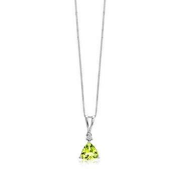 Miore Schmuck Damen 0.02 Ct Diamant Halskette mit Anhänger Edelstein Peridot und Solitär Brillant elegante Kette aus Weißgold 9 Karat / 375 Gold - 3