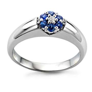 Miore Schmuck Damen 0.03 Ct Diamant Verlobugnsring mit Edelstein/Geburtsstein blauer Saphir und Diamant Brillant Ring aus Weißgold 18 Karat / 750 Gold - 4