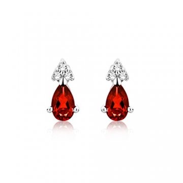 Miore Schmuck Damen 0.04 Ct Diamant Ohrringe mit Edelstein/Geburtsstein roter Rubin und Diamanten Brillanten Ohrstecker aus Weißgold 9 Karat / 375 Gold - 3