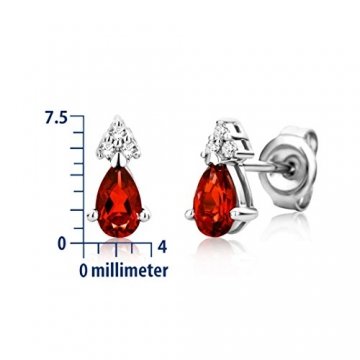Miore Schmuck Damen 0.04 Ct Diamant Ohrringe mit Edelstein/Geburtsstein roter Rubin und Diamanten Brillanten Ohrstecker aus Weißgold 9 Karat / 375 Gold - 4