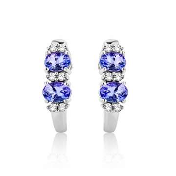 Miore Schmuck Damen 0.08 Ct Diamant Ohrstecker mit Edelstein Geburtssein Tansanit in blau Ohrringe aus Weißgold 9 Karat / 375 Gold - 2