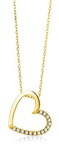 Miore Schmuck Damen 0.09 Ct Diamant Halskette mit Kettenanhänger Herz aus Diamanten Brillanten Kette aus Gelbgold 18 Karat / 750 Gold - 1