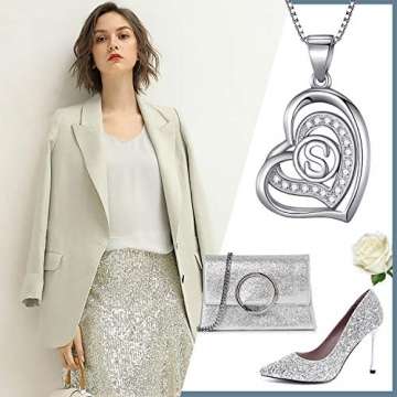 Morella® Damen Halskette Herz Buchstabe S 925 Silber rhodiniert mit Zirkoniasteinen weiß 46 cm - 3