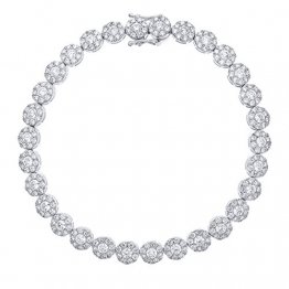 Naava Damen-Spektakuläre Halo Set 18  ct Weiß Gold Diamant G/SI1 rund Tennis Armband von 18, 5 cm - 1