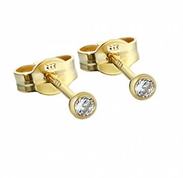 NKlaus PAAR Ohrstecker Gold 333er 2,5mm Cubic Zirkonia 8 Karat DAMEN HERREN KINDER 1936 - 1