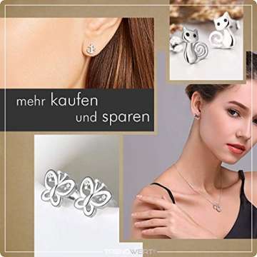 Ohrringe Herz Ohrstecker mit Schmetterling aus 925 Sterling Silber und Zirkonia Steinen mit Rhodium, Rosegold oder 750er Gelbgold Veredelung inkl. 2x Ersatzverschluss - 6