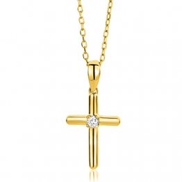 Orovi Damen Diamant Halskette GelbGold 9 Karat (375) Kreuz Anhänger Goldkettet Brillanten 0.03crt - 1