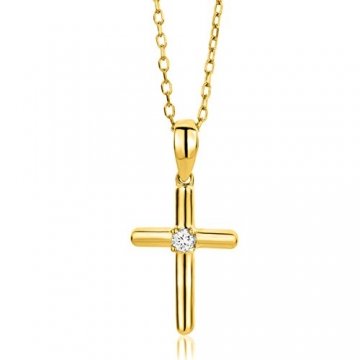 Orovi Damen Diamant Halskette GelbGold 9 Karat (375) Kreuz Anhänger Goldkettet Brillanten 0.03crt - 1