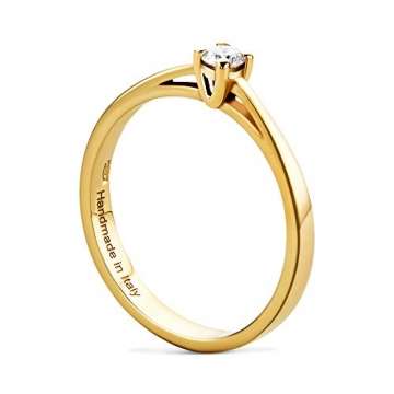 Orovi Damen Diamant Ring Gelbgold, Verlobungsring 14 Karat (585) Gold und Diamant Brillanten 0.1 Ct, Solitärring Ring Handgemacht in Italien - 3