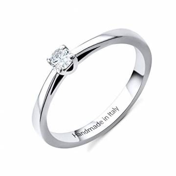 Orovi Damen Diamant Ring Weißgold, Verlobungsring 14 Karat (585) Gold und Diamant Brillanten 0.1 Ct, Solitärring Ring Handgemacht in Italien - 1