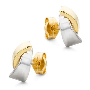 Orovi Damen Ohrringe Bicolor Gelbgold und Weißgold Ohrstecker gekreuzt 14 Karat (585) Gold - 3
