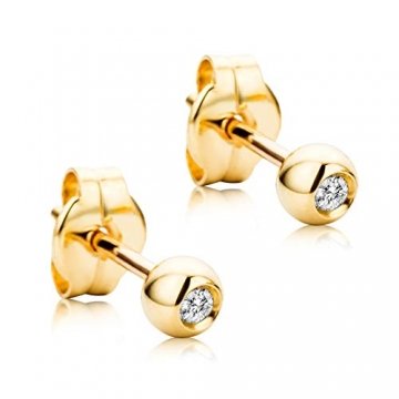 Orovi Damen Ohrringe mit Diamanten Gelbgold Solitär Ohrstecker 18 Karat (750) Gold und Diamant Brillanten 0.04 Ct - 1