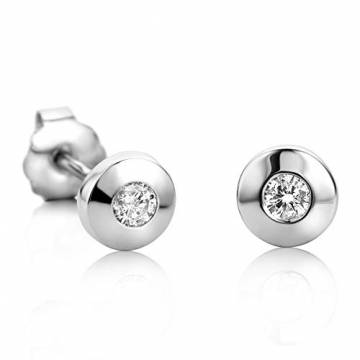 Orovi Damen Ohrringe mit Diamanten Weißgold Solitär Ohrstecker 14 Karat (585) Gold und Diamant Brillanten 0.08 Ct Ohrring Handgemacht in Italien - 3