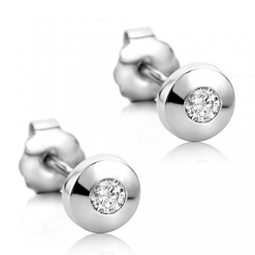 Orovi Damen Ohrringe mit Diamanten Weißgold Solitär Ohrstecker 14 Karat (585) Gold und Diamant Brillanten 0.08 Ct Ohrring Handgemacht in Italien - 1