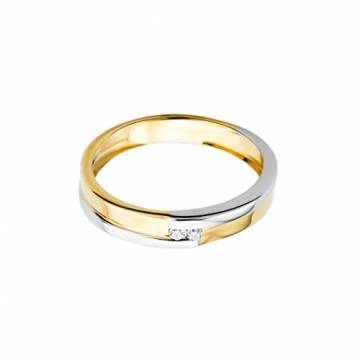 Orovi Damen Ring Bicolor Gelbgold und Weißgold 0.03 Ct Diamant Verlobunsring Ehering Trauring 14 Karat (585) Gold und Diamanten Brillanten - 2