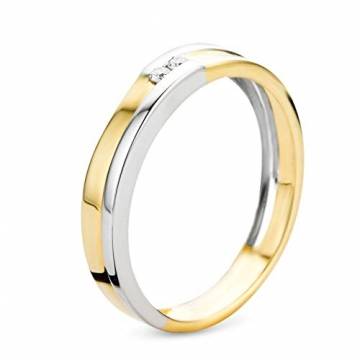 Orovi Damen Ring Bicolor Gelbgold und Weißgold 0.03 Ct Diamant Verlobunsring Ehering Trauring 14 Karat (585) Gold und Diamanten Brillanten - 3