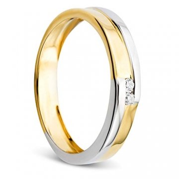 Orovi Damen Ring Bicolor Gelbgold und Weißgold 0.03 Ct Diamant Verlobunsring Ehering Trauring 14 Karat (585) Gold und Diamanten Brillanten - 1