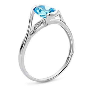 Orovi Schmuck Damen 0.01 Ct Diamant Ring mit blauem Topas und Diamanten Brillanten Verlobungsring aus Weißgold 9 Karat (375) Gold - 4