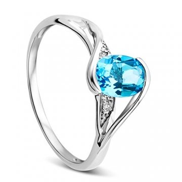 Orovi Schmuck Damen 0.01 Ct Diamant Ring mit blauem Topas und Diamanten Brillanten Verlobungsring aus Weißgold 9 Karat (375) Gold - 1