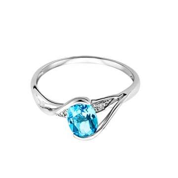 Orovi Schmuck Damen 0.01 Ct Diamant Ring mit blauem Topas und Diamanten Brillanten Verlobungsring aus Weißgold 9 Karat (375) Gold - 5