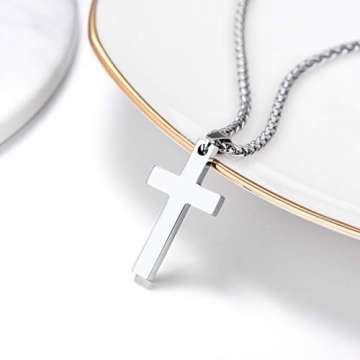 PROSTEEL Kreuzanhänger Edelstahl Christlich Kreuz Halskette Minimalist Unisex Halskette für Männer Frauen Jungen Mädchen, Silber-L - 2