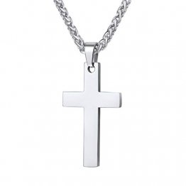 PROSTEEL Kreuzanhänger Edelstahl Christlich Kreuz Halskette Minimalist Unisex Halskette für Männer Frauen Jungen Mädchen, Silber-L - 1