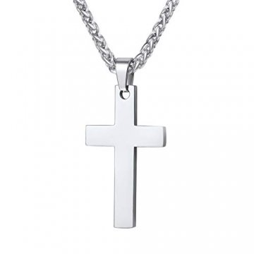 PROSTEEL Kreuzanhänger Edelstahl Christlich Kreuz Halskette Minimalist Unisex Halskette für Männer Frauen Jungen Mädchen, Silber-L - 1