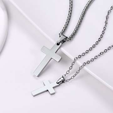 PROSTEEL Kreuzanhänger Edelstahl Christlich Kreuz Halskette Minimalist Unisex Halskette für Männer Frauen Jungen Mädchen, Silber-L - 5