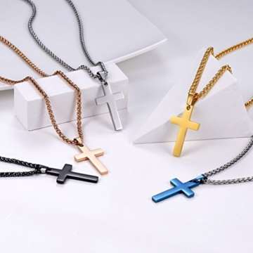 PROSTEEL Kreuzanhänger Edelstahl Christlich Kreuz Halskette Minimalist Unisex Halskette für Männer Frauen Jungen Mädchen, Silber-L - 6