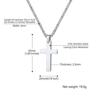 PROSTEEL Kreuzanhänger Edelstahl Christlich Kreuz Halskette Minimalist Unisex Halskette für Männer Frauen Jungen Mädchen, Silber-L - 7