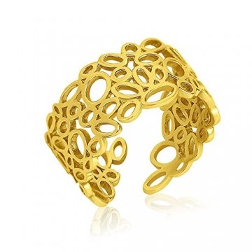 Ring Damen Breit Echt Gold 375 585 750 - Goldring Verstellbar Offen - Größen 48-62 (14 Karat (585) Gelbgold, 53 (16.9)) - 1