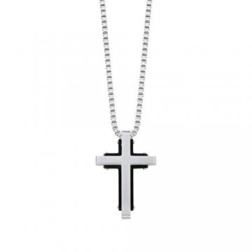 s.Oliver Kette mit Anhänger für Herren Kreuz, Edelstahl IP schwarz - 1