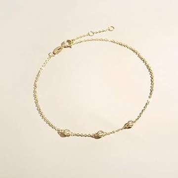 Solide 18 Karat 750 Gelb Gold Armband mit Echt Natürlich Diamant 0.045 ct Charm Bracelet Minimalistisch Geschenk Schmuck für Damen Mädchen - Verstellbar Armkette: 17 + 3 cm - 2