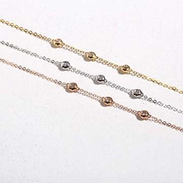 Solide 18 Karat 750 Gelb Gold Armband mit Echt Natürlich Diamant 0.045 ct Charm Bracelet Minimalistisch Geschenk Schmuck für Damen Mädchen - Verstellbar Armkette: 17 + 3 cm - 4