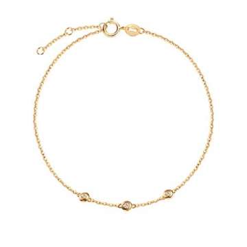 Solide 18 Karat 750 Gelb Gold Armband mit Echt Natürlich Diamant 0.045 ct Charm Bracelet Minimalistisch Geschenk Schmuck für Damen Mädchen - Verstellbar Armkette: 17 + 3 cm - 1