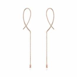 SonMo Echt 18K Gold Damen Ohrringe Lang Anhänger Diamand Geometrie Kreuz Durchzieher 18 Karat (750) Rotgold Schmuck Geschenk für Frauen Mädchen - 1
