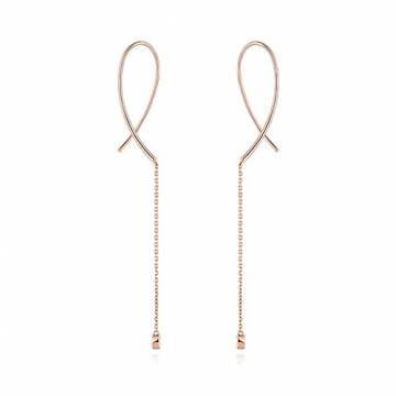 SonMo Echt 18K Gold Damen Ohrringe Lang Anhänger Diamand Geometrie Kreuz Durchzieher 18 Karat (750) Rotgold Schmuck Geschenk für Frauen Mädchen - 1