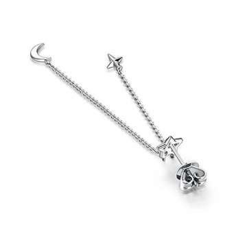 SonMo Echt 18K Gold Damen Ohrringe Stern Diamand Lang Kette Mond Anhänger Ohrstecker 18 Karat (750) Weißgold Schmuck Geschenk für Frauen Mädchen - 3