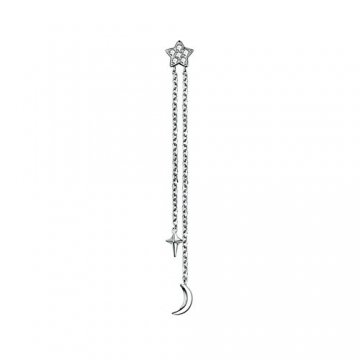 SonMo Echt 18K Gold Damen Ohrringe Stern Diamand Lang Kette Mond Anhänger Ohrstecker 18 Karat (750) Weißgold Schmuck Geschenk für Frauen Mädchen - 1