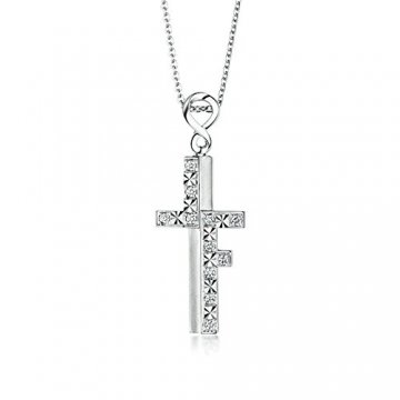 SonMo Echt 18K Weißgold Halskette für Damen Diamant Kreuz Kette mit Anhänger Echt Gold Kette mit Anhänger 750 Gold Schmuck Geschenk für Frauen Mädchen - 1