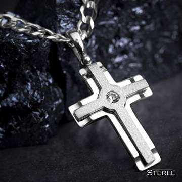STERLL Herren Hals-Kette Silber 925 Kreuz-Anhänger aus mit Swarovski Elements 60cm Geschenkverpackung Männer Geschenke - 6