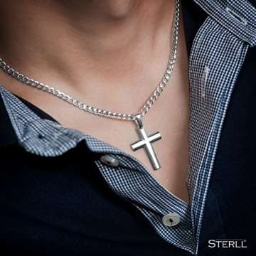 STERLL Herren Hals-Kette Silber 925 Kreuz-Anhänger aus Sterlingsilber 55cm Schmucketui Geschenke für Männer - 2